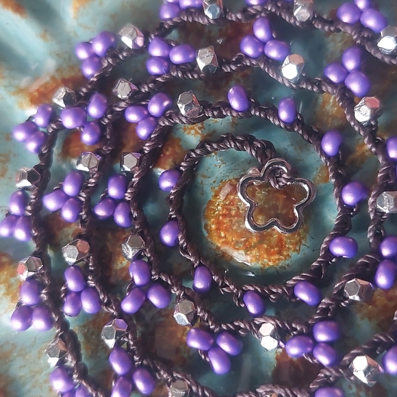 Bohemian Crochet Necklace, Purple Brown & Silver Handcrafted by Rust Be… - Picture 6 of 12